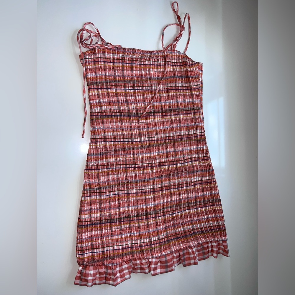 Misses (L) Paradise Red, Orange, Green and Pink Plaid Tie Strap Dress